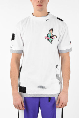Cotton Embroidered PATCHED Double Layered T-Shirt with Print