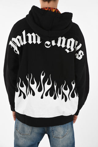 Printed Cotton Oversized BURNING LOGO Sweatshirt with Zip Closure