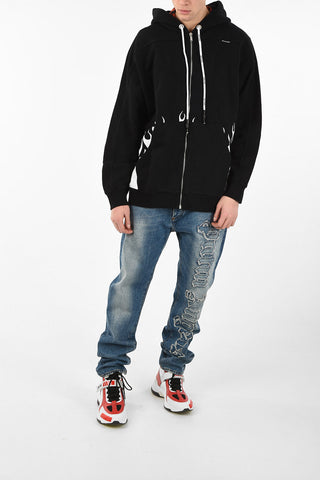 Printed Cotton Oversized BURNING LOGO Sweatshirt with Zip Closure
