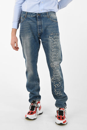 Acid Washed Regular Fit Jeans with Embroidered Logo 19 cm