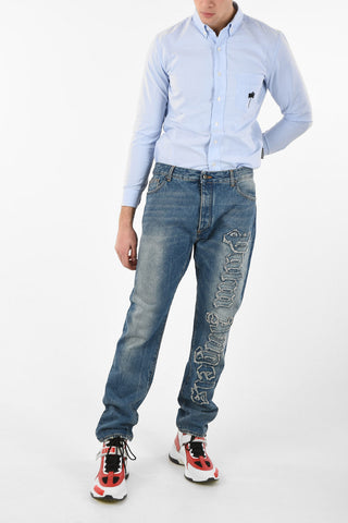 Acid Washed Regular Fit Jeans with Embroidered Logo 19 cm