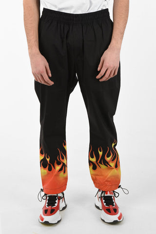 Printed Fabric BURNING Joggers with Ankle Drawstring