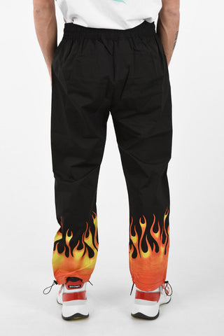 Printed Fabric BURNING Joggers with Ankle Drawstring