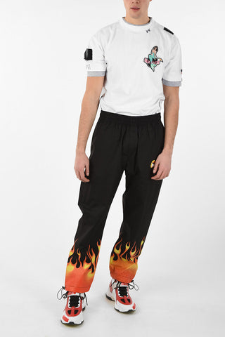 Printed Fabric BURNING Joggers with Ankle Drawstring