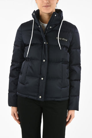 Hooded Puffer Jacket with Jewel Closure