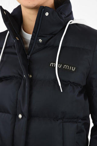 Hooded Puffer Jacket with Jewel Closure