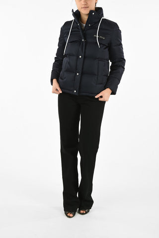 Hooded Puffer Jacket with Jewel Closure