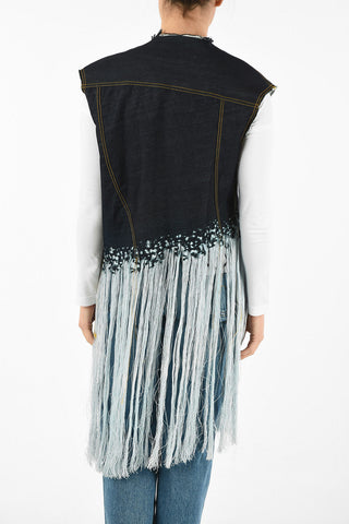 Denim Sleeveless Jacket with Fringes