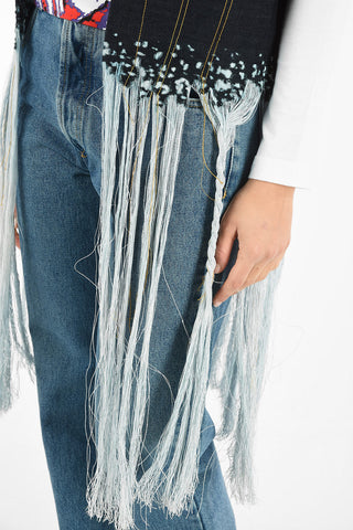 Denim Sleeveless Jacket with Fringes