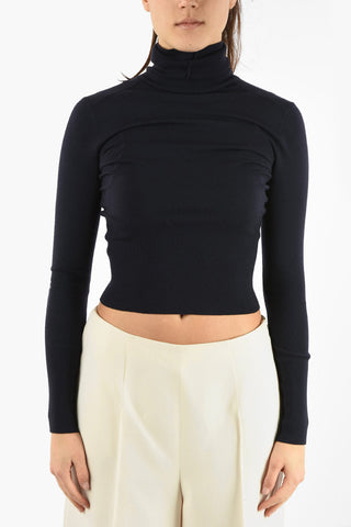 Stretchy Wool Turtleneck Crop Sweater