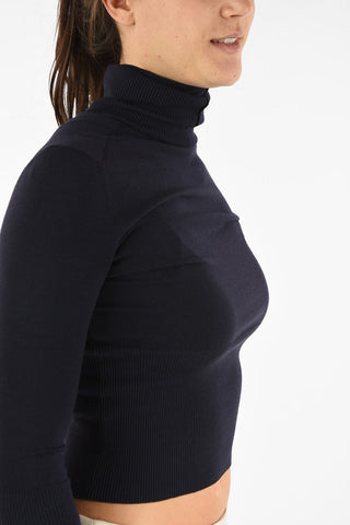 Stretchy Wool Turtleneck Crop Sweater