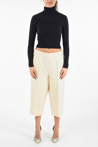 Stretchy Wool Turtleneck Crop Sweater