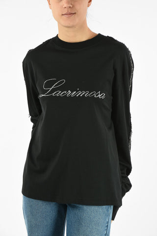 T-Shirt Girocollo LACRIMOSA a Maniche Lunghe con Scritta Gioiello