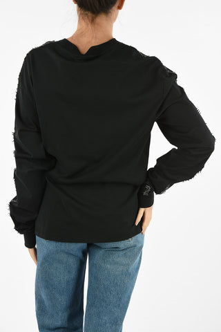 T-Shirt Girocollo LACRIMOSA a Maniche Lunghe con Scritta Gioiello