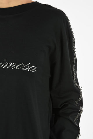 T-Shirt Girocollo LACRIMOSA a Maniche Lunghe con Scritta Gioiello
