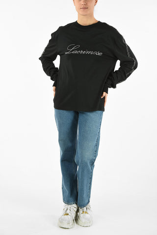 T-Shirt Girocollo LACRIMOSA a Maniche Lunghe con Scritta Gioiello