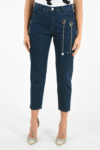 Jeans Slim Fit Vita Alta con Catena Gioiello