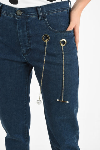 Jeans Slim Fit Vita Alta con Catena Gioiello