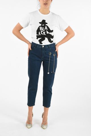 Jeans Slim Fit Vita Alta con Catena Gioiello
