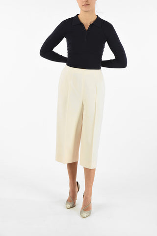 Stretchy Wool Crop Sweater with Polo Collar