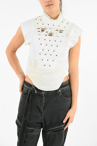 Sleeveless Embroidered Top with Studs Applications
