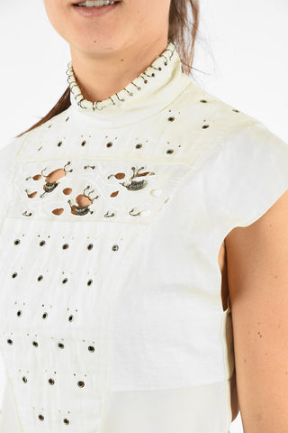 Sleeveless Embroidered Top with Studs Applications