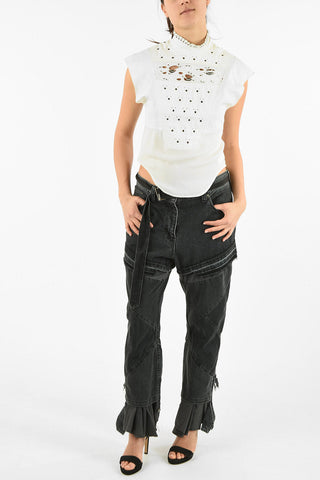 Sleeveless Embroidered Top with Studs Applications