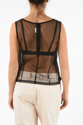 Tulle Sleeveless Top with Back Zip Closure