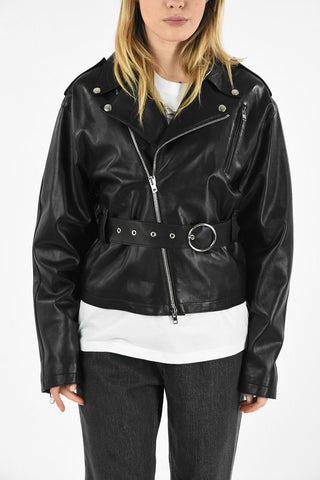 MM1 GIUBBOTTO BIKER CROP IN PELLE CON CINTURA