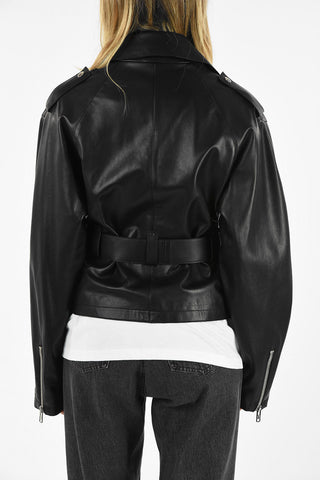 MM1 GIUBBOTTO BIKER CROP IN PELLE CON CINTURA