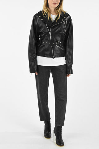MM1 GIUBBOTTO BIKER CROP IN PELLE CON CINTURA