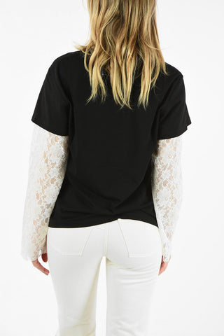 MM6 PRINTED T-SHIRT FEATURING LACE SLEEVES