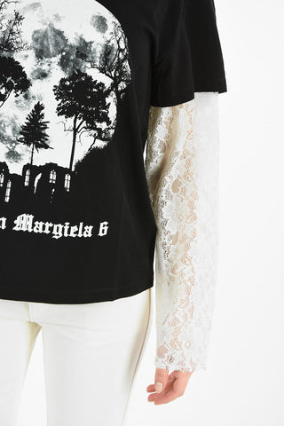 MM6 PRINTED T-SHIRT FEATURING LACE SLEEVES