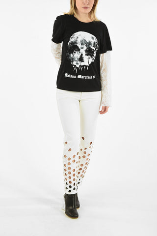 MM6 PRINTED T-SHIRT FEATURING LACE SLEEVES
