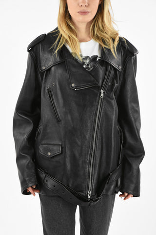 MM1 LEATHER OVERSIZE BIKER JACKET WITH BELT