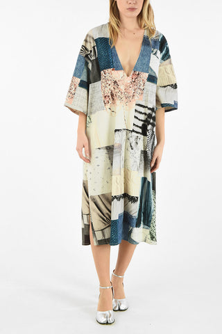 MM6 PLUNGING NECKLINE PATCHWORK DENIM TUNIC DRESS