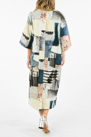 MM6 PLUNGING NECKLINE PATCHWORK DENIM TUNIC DRESS