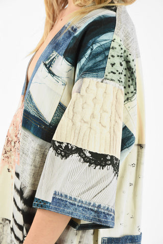 MM6 PLUNGING NECKLINE PATCHWORK DENIM TUNIC DRESS