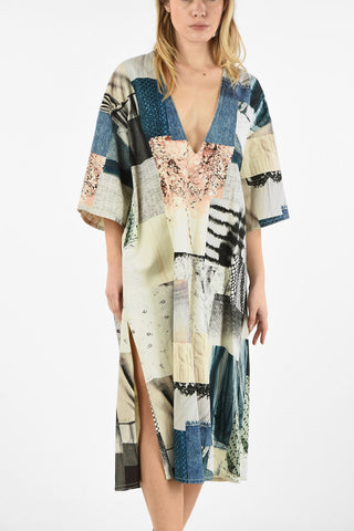 MM6 PLUNGING NECKLINE PATCHWORK DENIM TUNIC DRESS