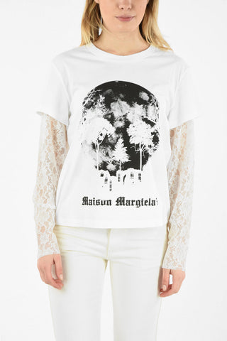 MM6 PRINTED T-SHIRT FEATURING LACE SLEEVES