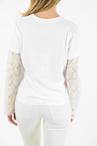 MM6 PRINTED T-SHIRT FEATURING LACE SLEEVES