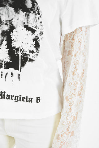 MM6 PRINTED T-SHIRT FEATURING LACE SLEEVES