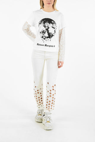 MM6 PRINTED T-SHIRT FEATURING LACE SLEEVES