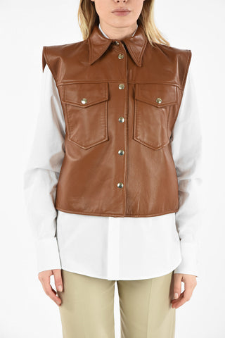 MM6 SLEEVELESS LEATHER JACKET WITH SNAP BUTTONS