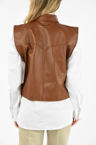MM6 SLEEVELESS LEATHER JACKET WITH SNAP BUTTONS