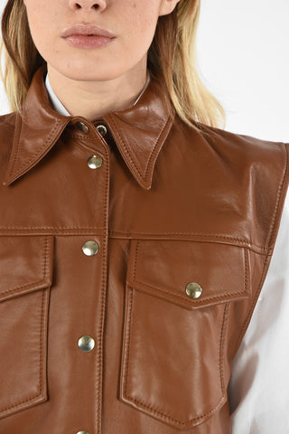 MM6 SLEEVELESS LEATHER JACKET WITH SNAP BUTTONS