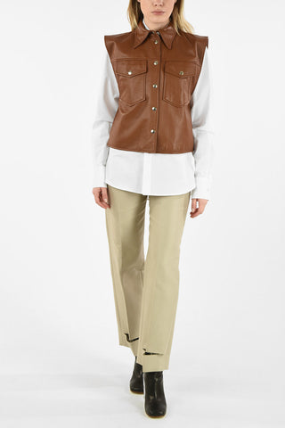 MM6 SLEEVELESS LEATHER JACKET WITH SNAP BUTTONS