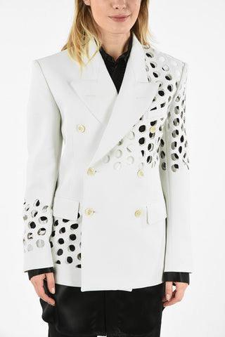 MM0 Perforated Pattern Double-Breasted Blazer