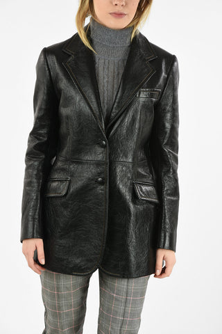 Leather Center Vent 2-Button Blazer