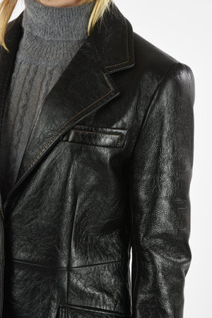 Leather Center Vent 2-Button Blazer